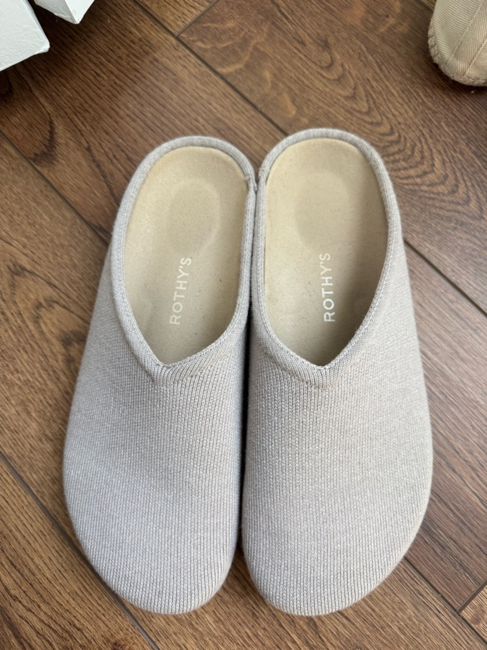 Rothy's Slip-On Knit Mules in Light Taupe